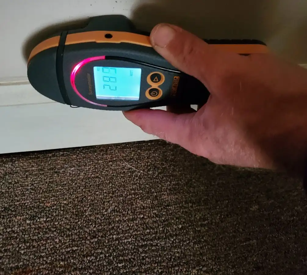 Moisture detection at baseboard during Sewage Cleanup & Sanitation in La Habra